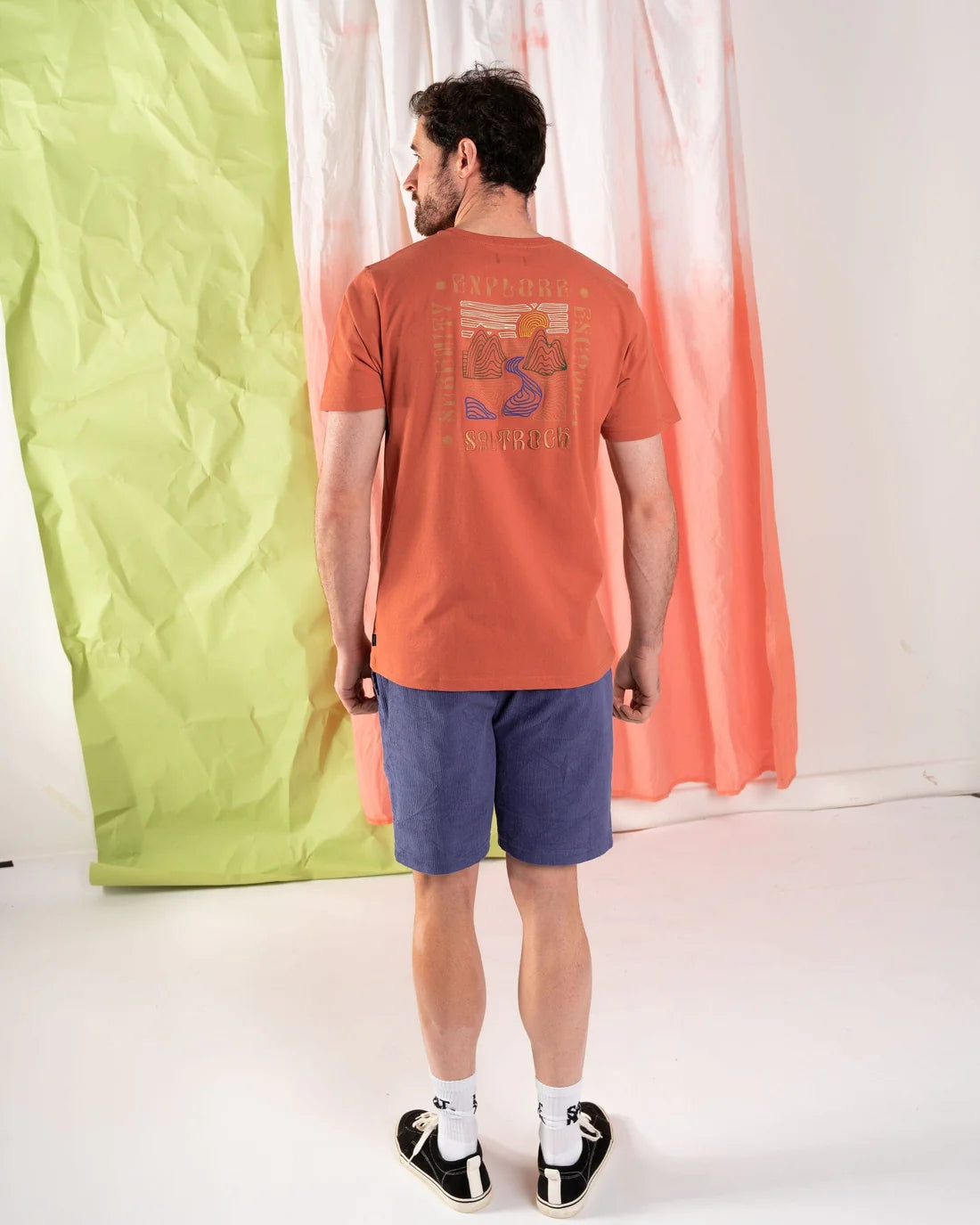 Saltrock mens t-shirt orange featuring a graphic design on the back, perfect for casual wear