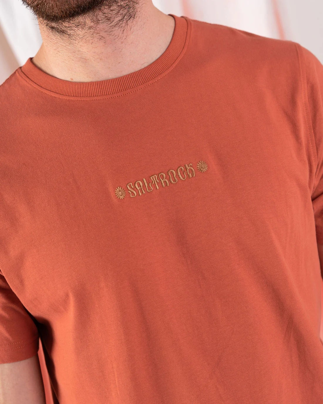 Saltrock mens t-shirt orange featuring a stylish embroidered logo on soft cotton fabric
