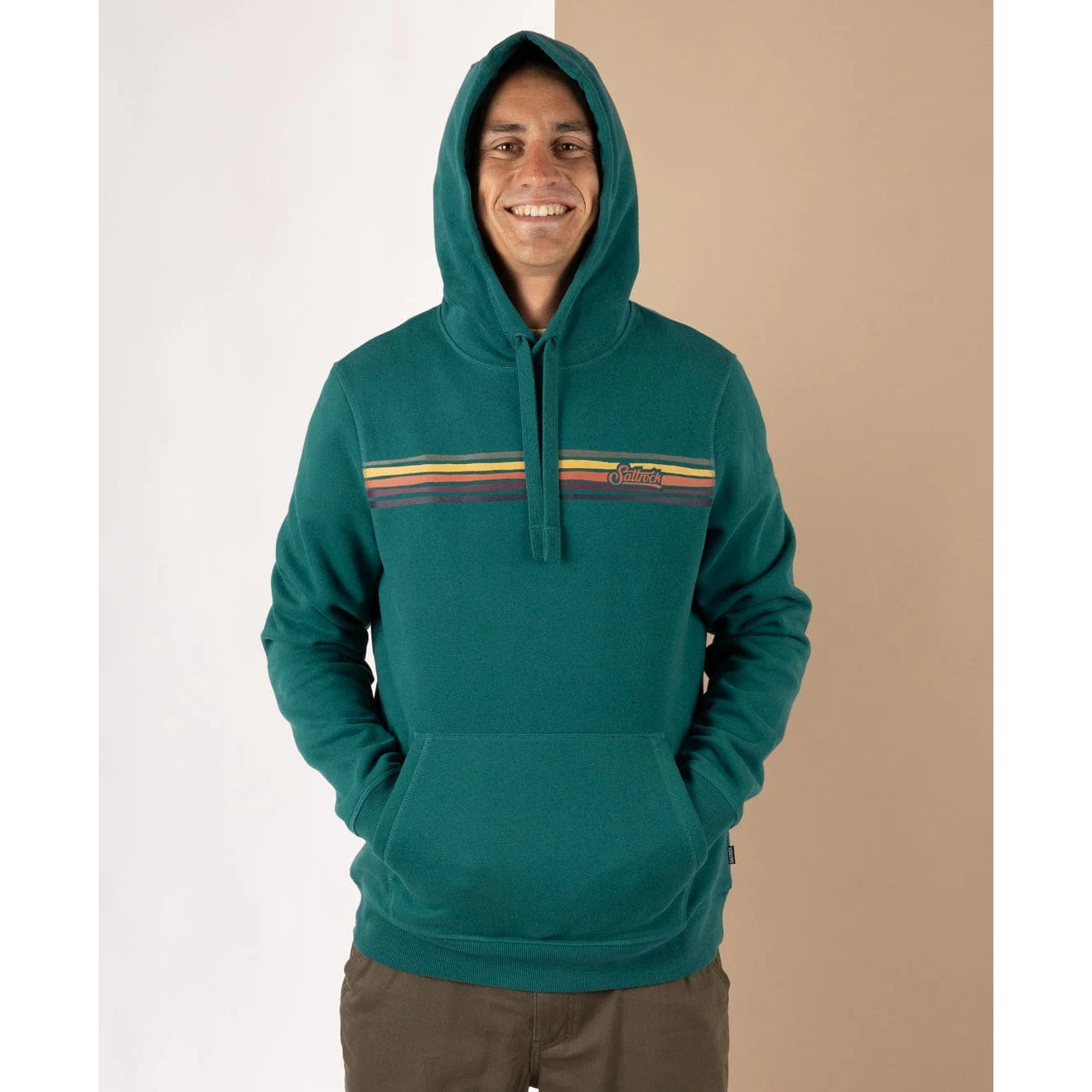 Saltrock Mens Torn Stripe Pop Hoodie Dark Teal