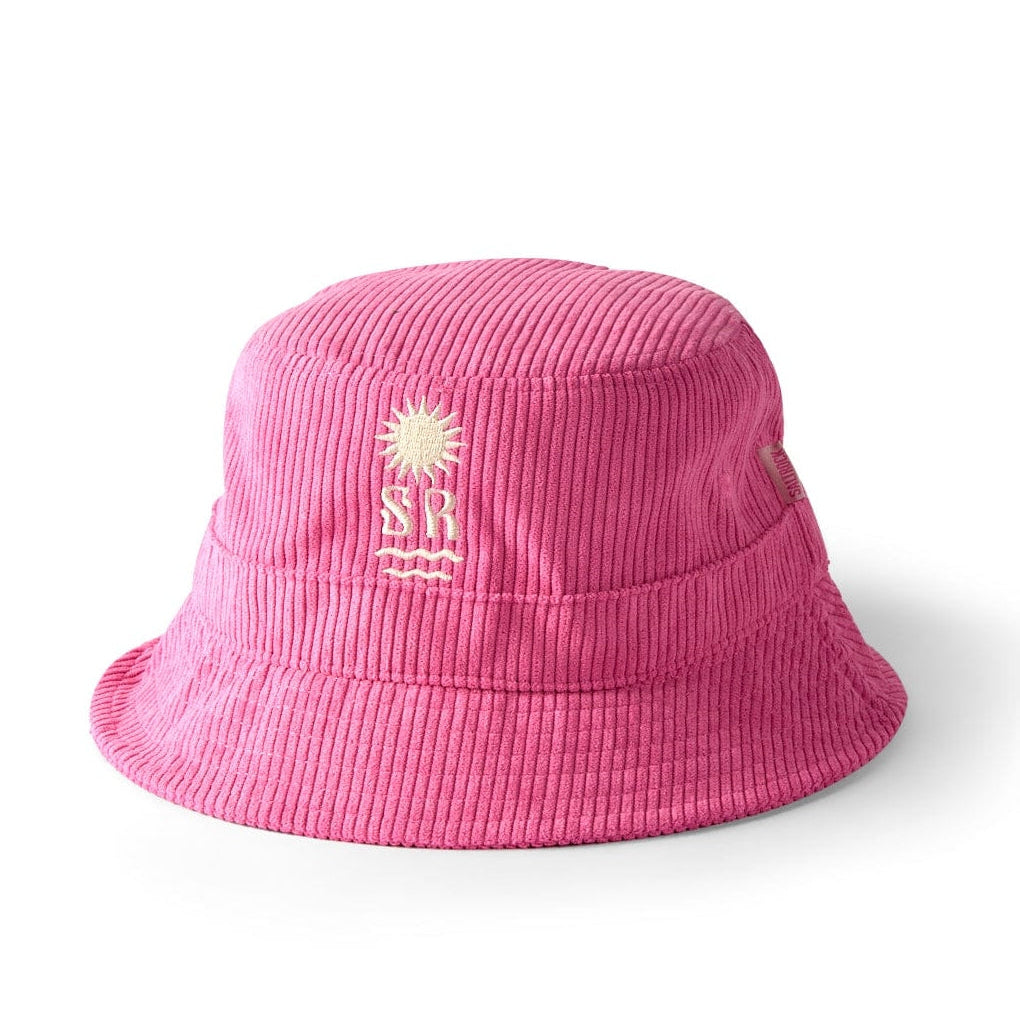 Saltrock pink corduroy bucket hat with embroidered sun logo and textured fabric for casual wear