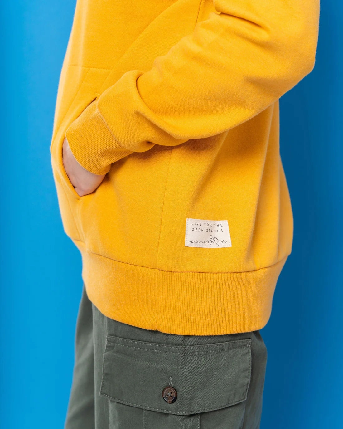 Womens Gold Yellow Hoodie Saltrock close up side view with pocket and ribbed cuff details