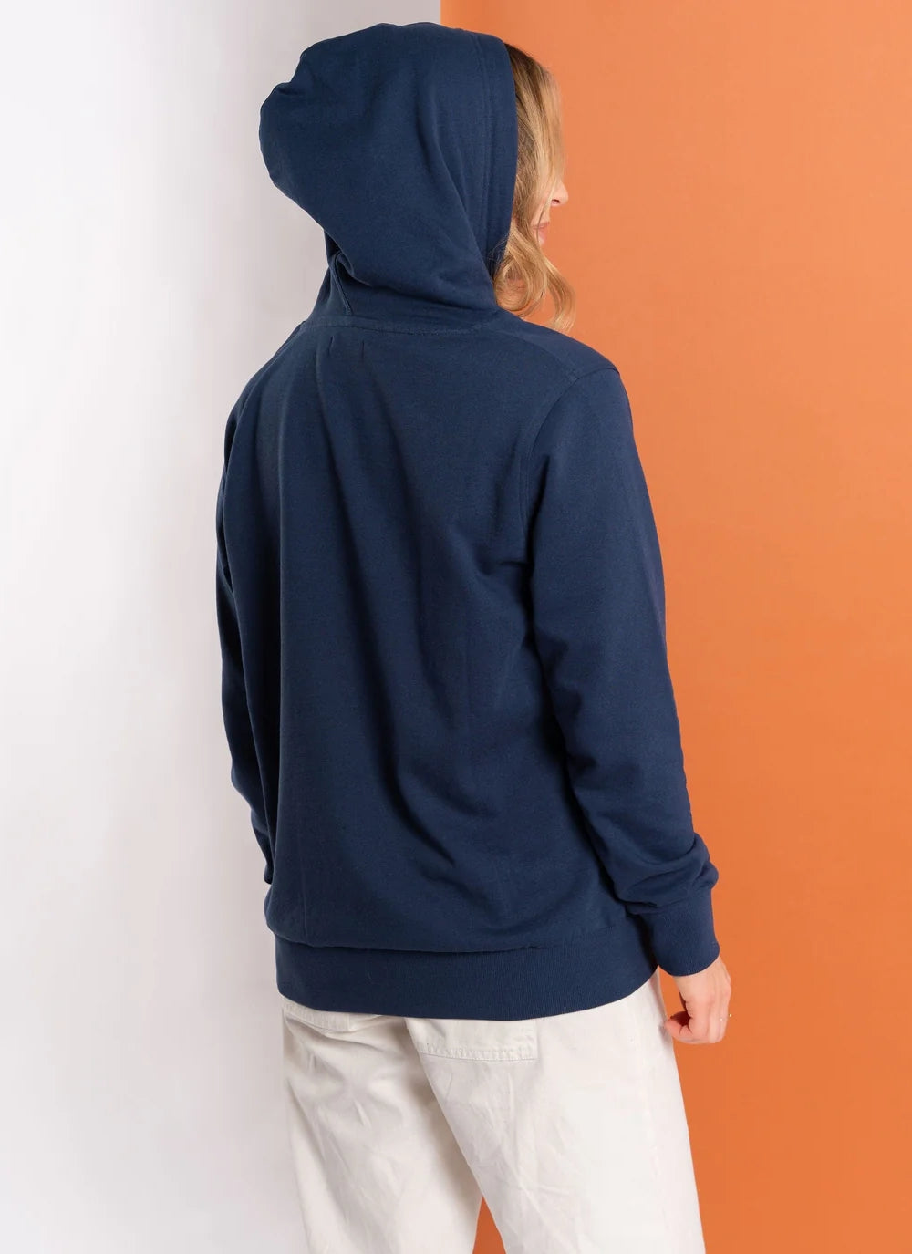 Back view of a Saltrock womens hoodie in navy blue, perfect for casual layering and comfort