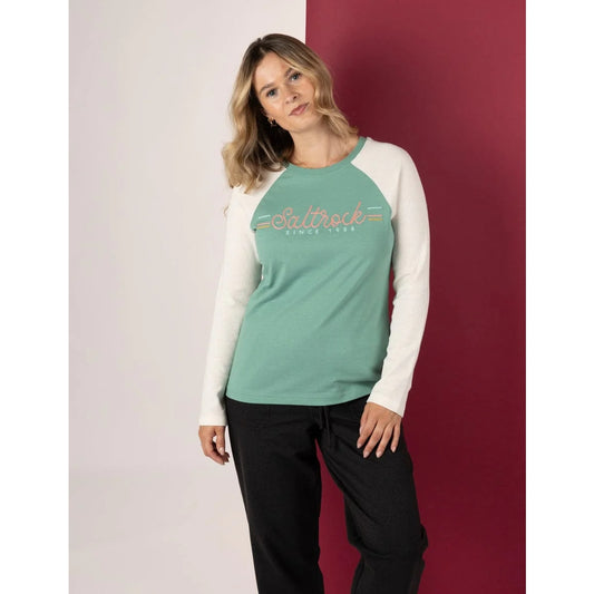 Saltrock Womens Links Waffle Long Sleeve T-Shirt Light Blue / Cream