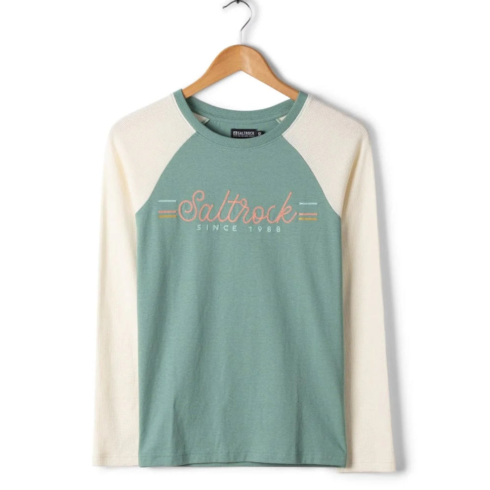 Saltrock Womens Links Waffle Long Sleeve T-Shirt Light Blue / Cream