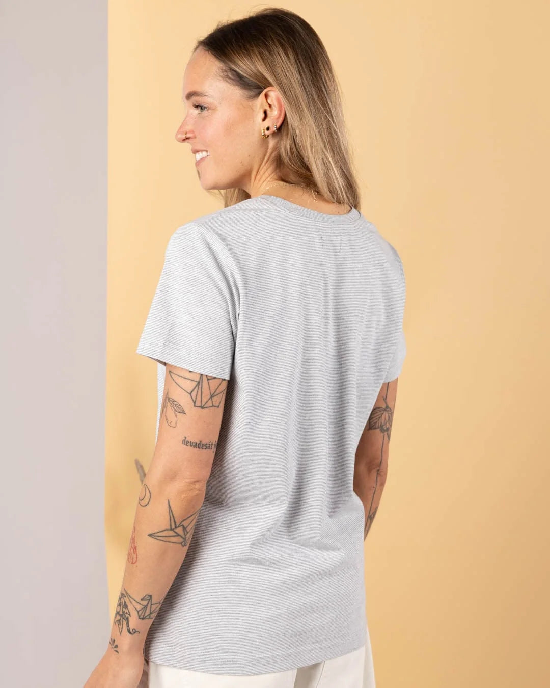 Back view of a Saltrock womens tee grey, featuring a comfortable fit and soft fabric for everyday wear