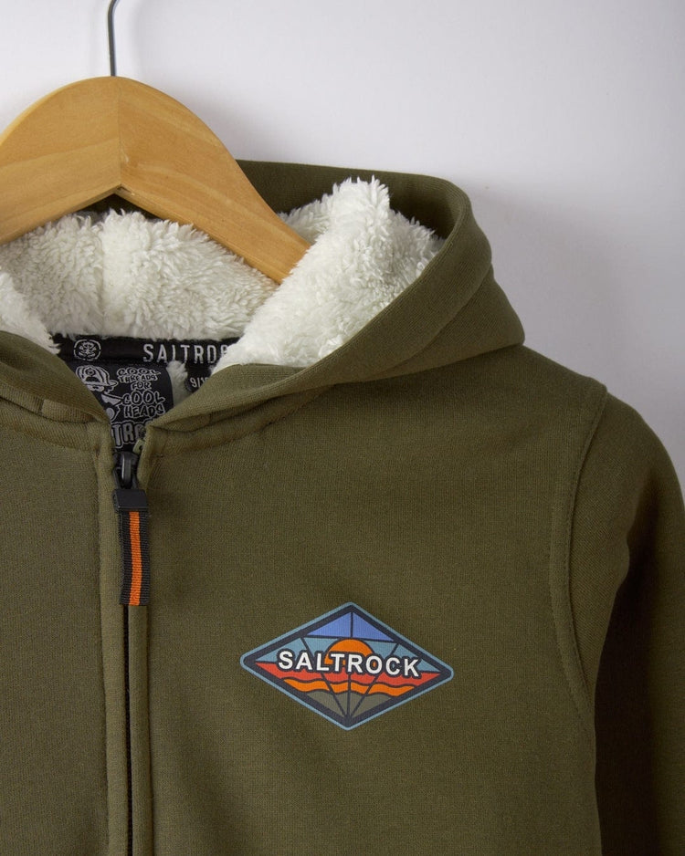 Saltrock Kids Dimensions Colour Sherpa Lined Hoodie - Dark Green
