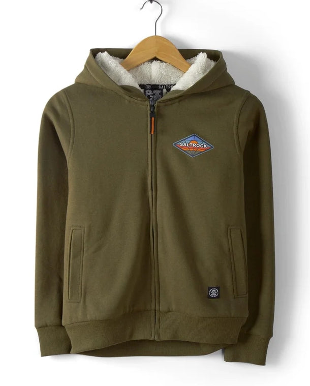 Saltrock Kids Dimensions Colour Sherpa Lined Hoodie - Dark Green
