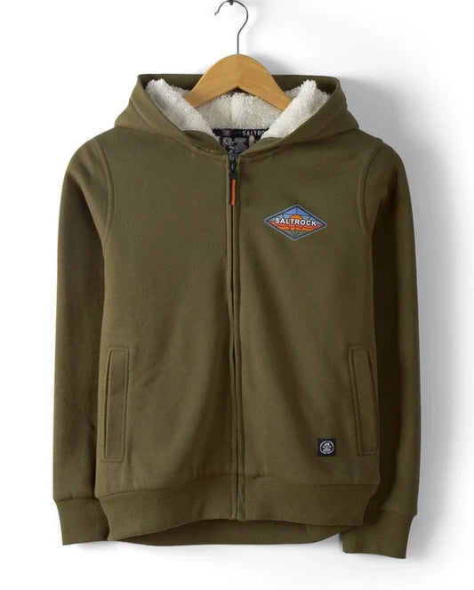 Saltrock Kids Dimensions Colour Sherpa Lined Hoodie - Dark Green