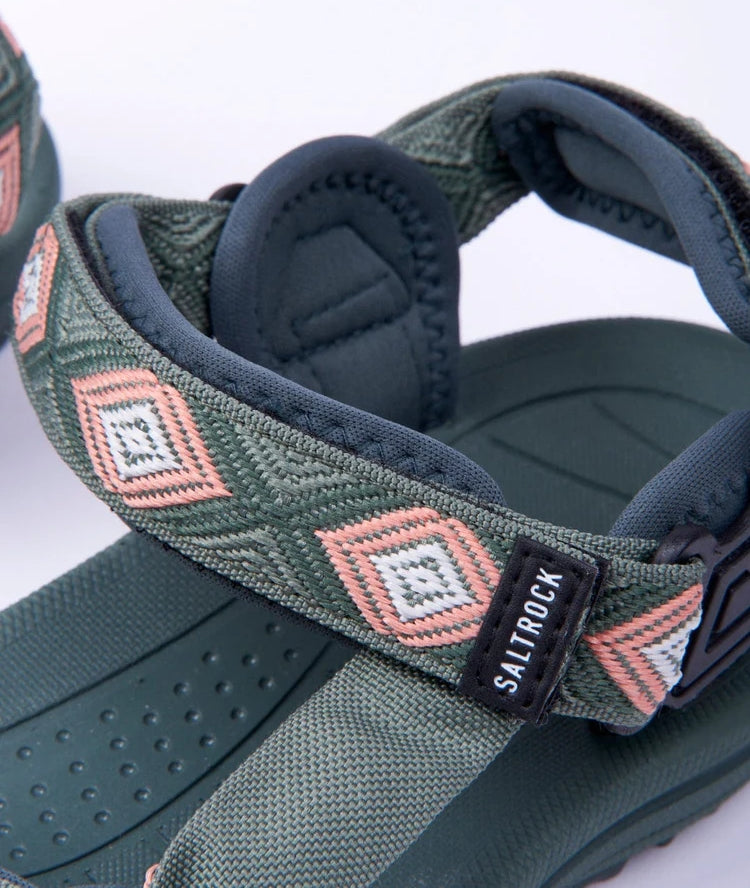Green and peach women's Trail sandals from Saltrock with adjustable straps.