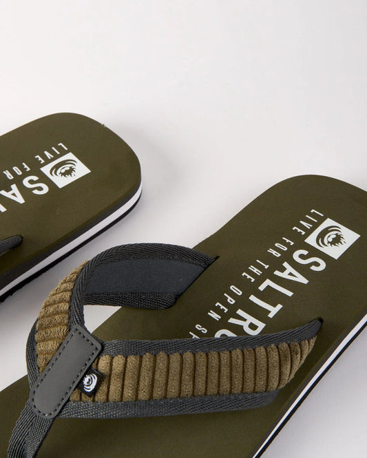 Saltrock Mens Lines Corduroy Flip Flops - Green