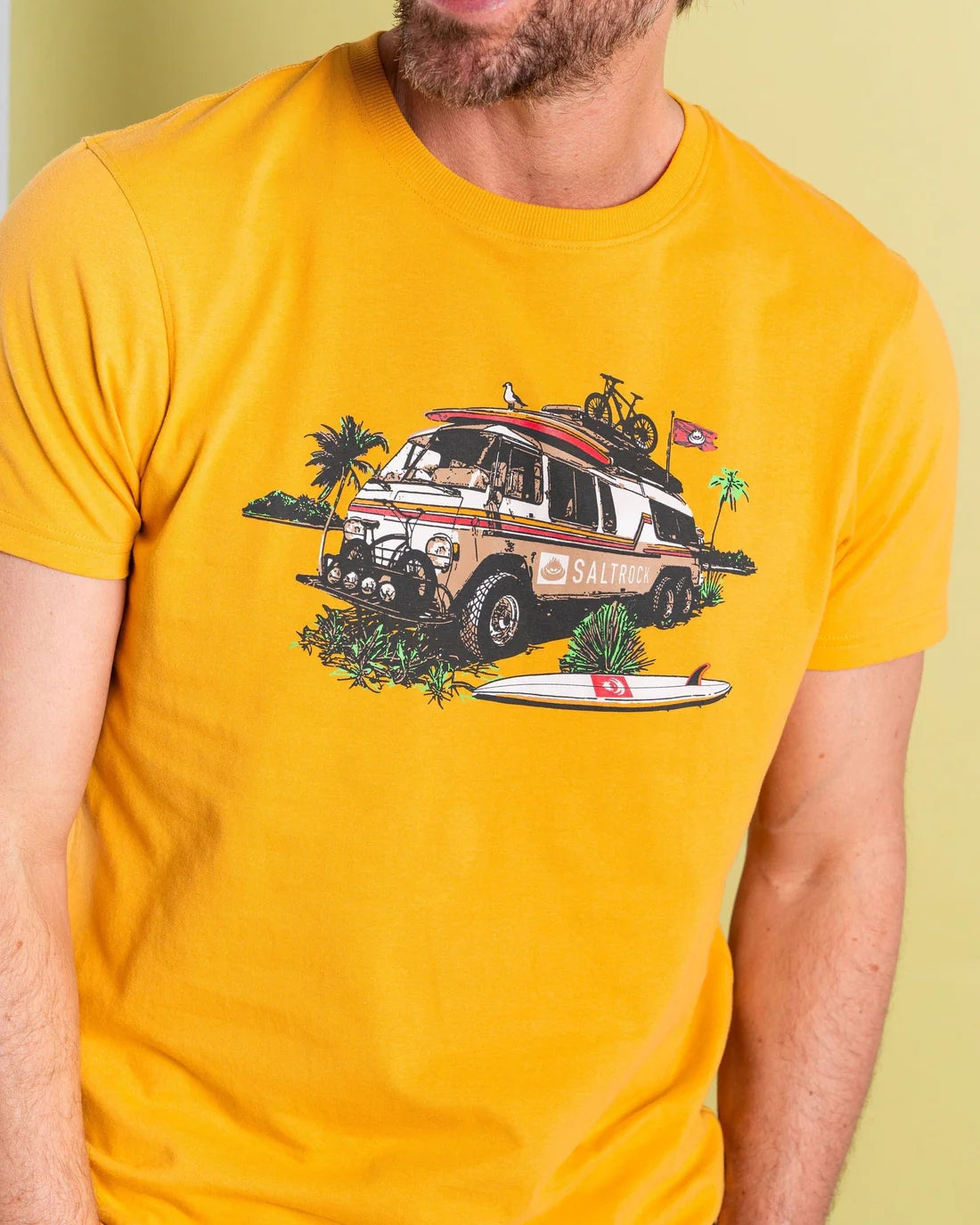 Saltrock Mens Retro Camper Short Sleeve T-Shirt - Gold Yellow