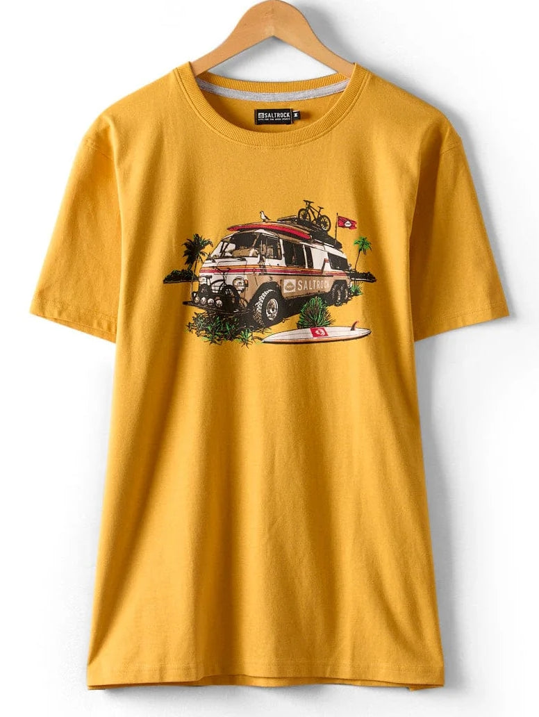 Saltrock Mens Retro Camper Short Sleeve T-Shirt - Gold Yellow