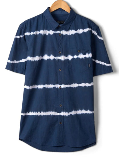 Men's short sleeve Saltrock Ocean blue and white tie dye shirt.
