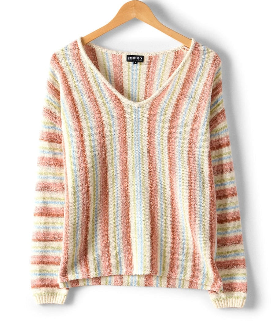 Saltrock Womens Camps V-Neck Vertical Stripe Knitted Jumper - Cream
