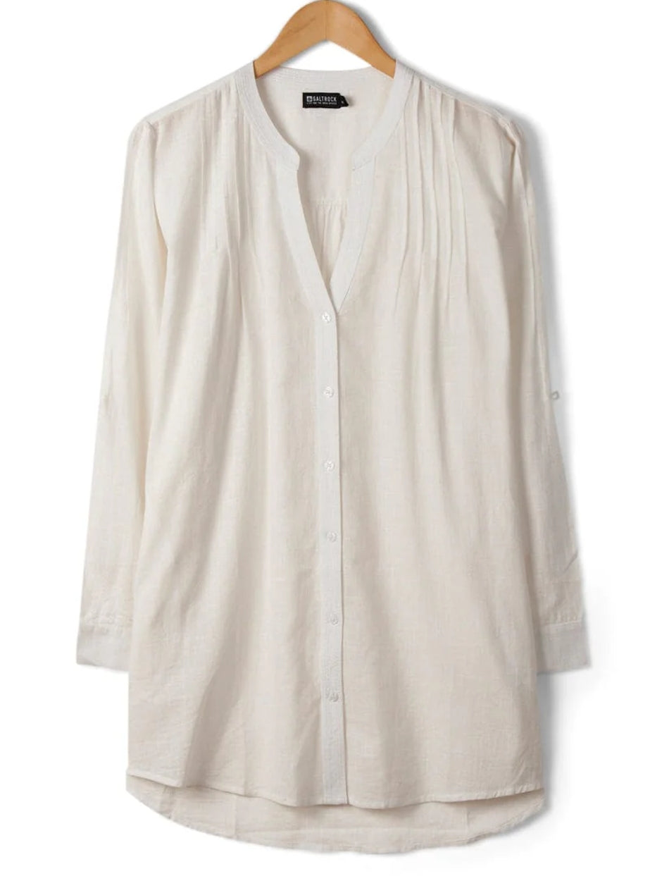 Women's Saltrock long sleeve loose fit white Karthi shirt.