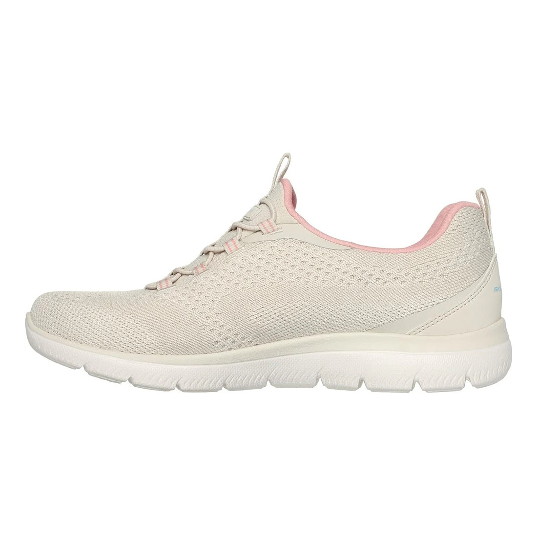 Skechers womens Summits New Nature shoes in Natural Beige. Lightweight beige knit slip on sneaker with cushioned white soles.