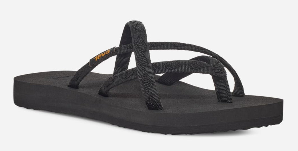 Womens lightweight Olowahu webbing strap sandal flip flops in Black on Black.