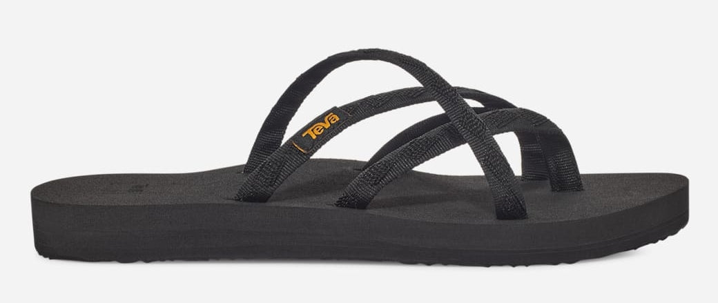 Teva women's Olowahu webbing multi strap sandals in Black on Black.