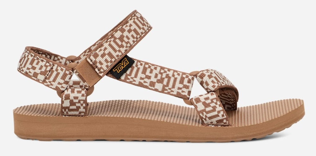 Teva adjustable strap womens sandals in Radio Tigers Eye Brown pattern.