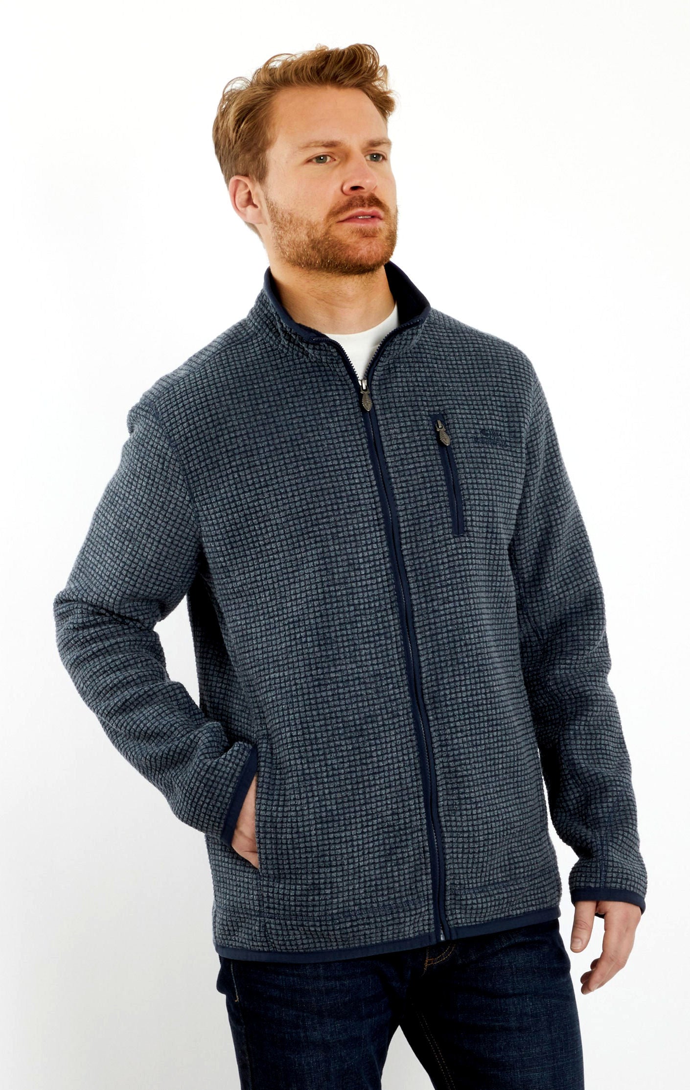 Weird Fish Mens Rossten Full Zip Grid Fleece - Navy