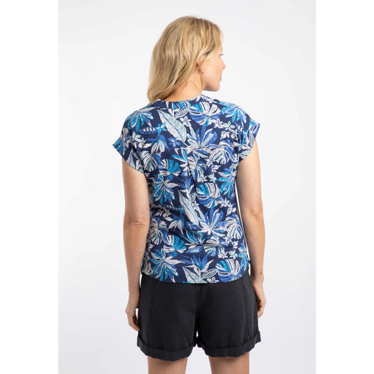 Weird Fish Womens Alia Tropical Print Jersey T-Shirt - Blue Indigo