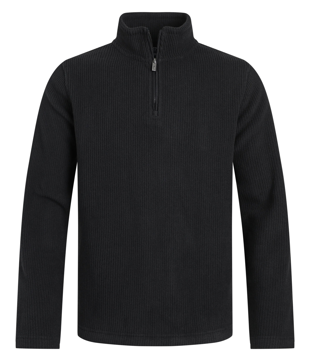 Mens black Weird Fish Newport ribbed quarter-zip pullover fleece on a white background