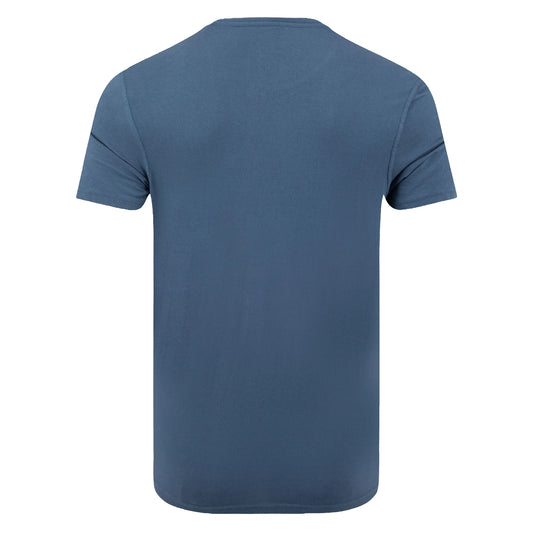 Plain back view of a mens Weird Fish 'Carp Side of the Moon' printed short sleeve t-shirt in Ensign Blue.