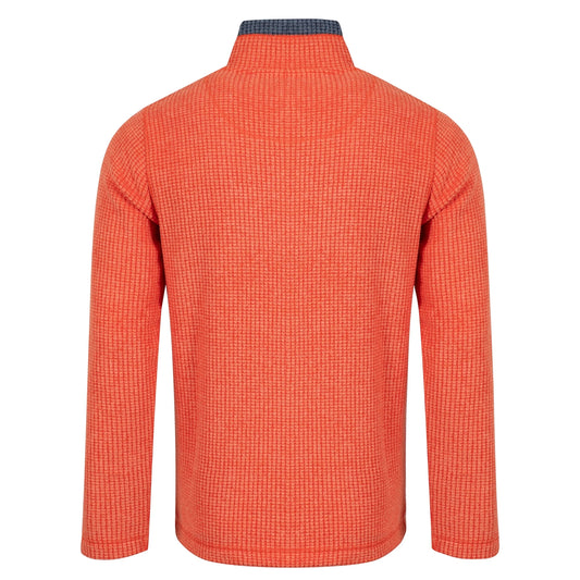 Back view of a mens Weird Fish 1/4 zip Newark grid fleece in Orange Spice with contrast neckline