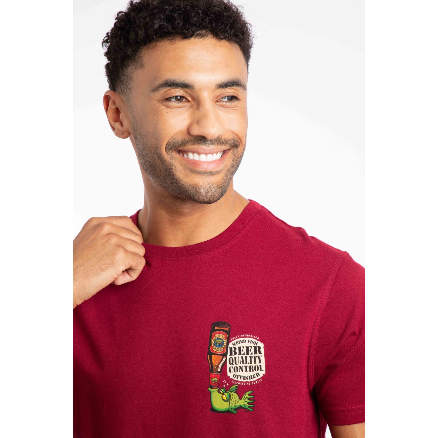 Weird Fish Mens Beer Offisher T-Shirt in Garnet Red