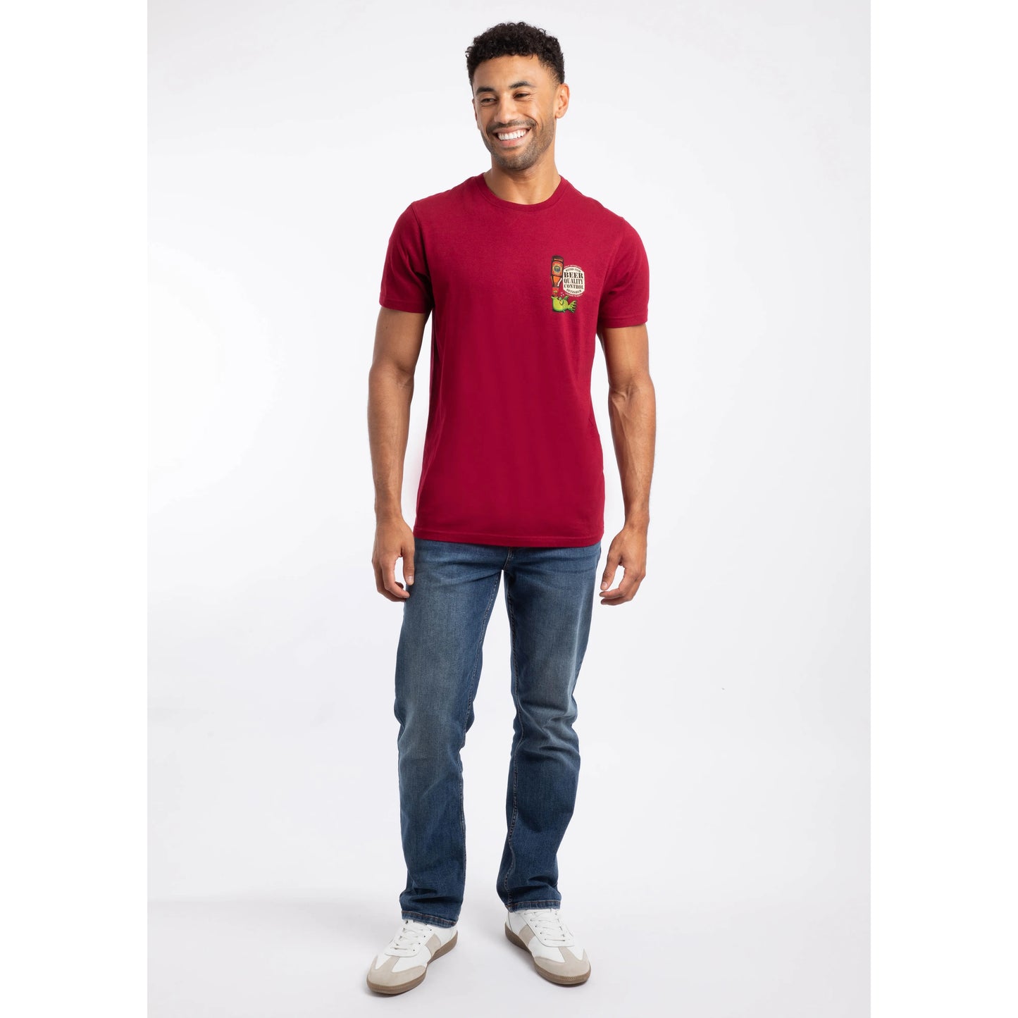 Weird Fish Mens Beer Offisher T-Shirt in Garnet Red