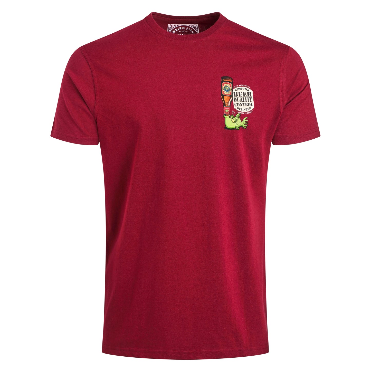 Weird Fish Mens Beer Offisher T-Shirt in Garnet Red
