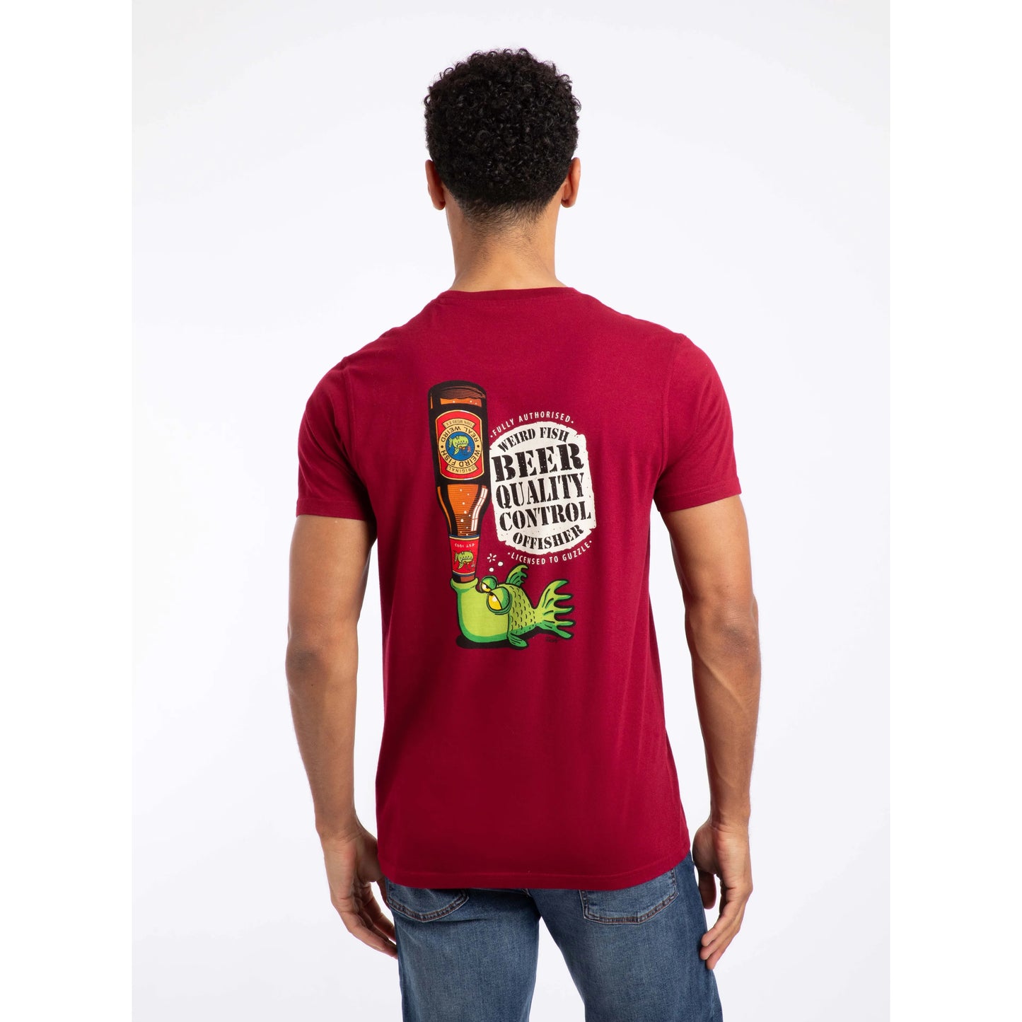 Weird Fish Mens Beer Offisher T-Shirt in Garnet Red