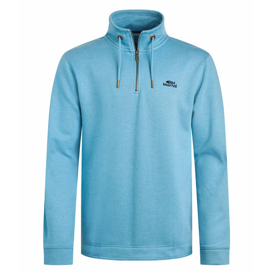 Smoked Blue mens Weird Fish 1/4 zip Brampton pullover sweatshirt with a brand logo on a white background