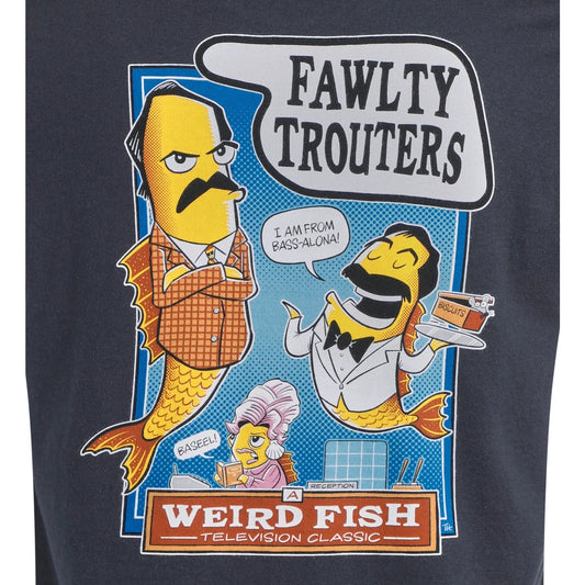 Weird Fish mens Fawlty Trouters T-Shirt Navy with colourful cartoon fish characters graphic