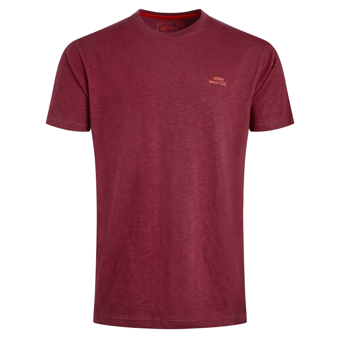 Weird Fish mens Fished t-shirt red with small logo on chest and classic crew neck design