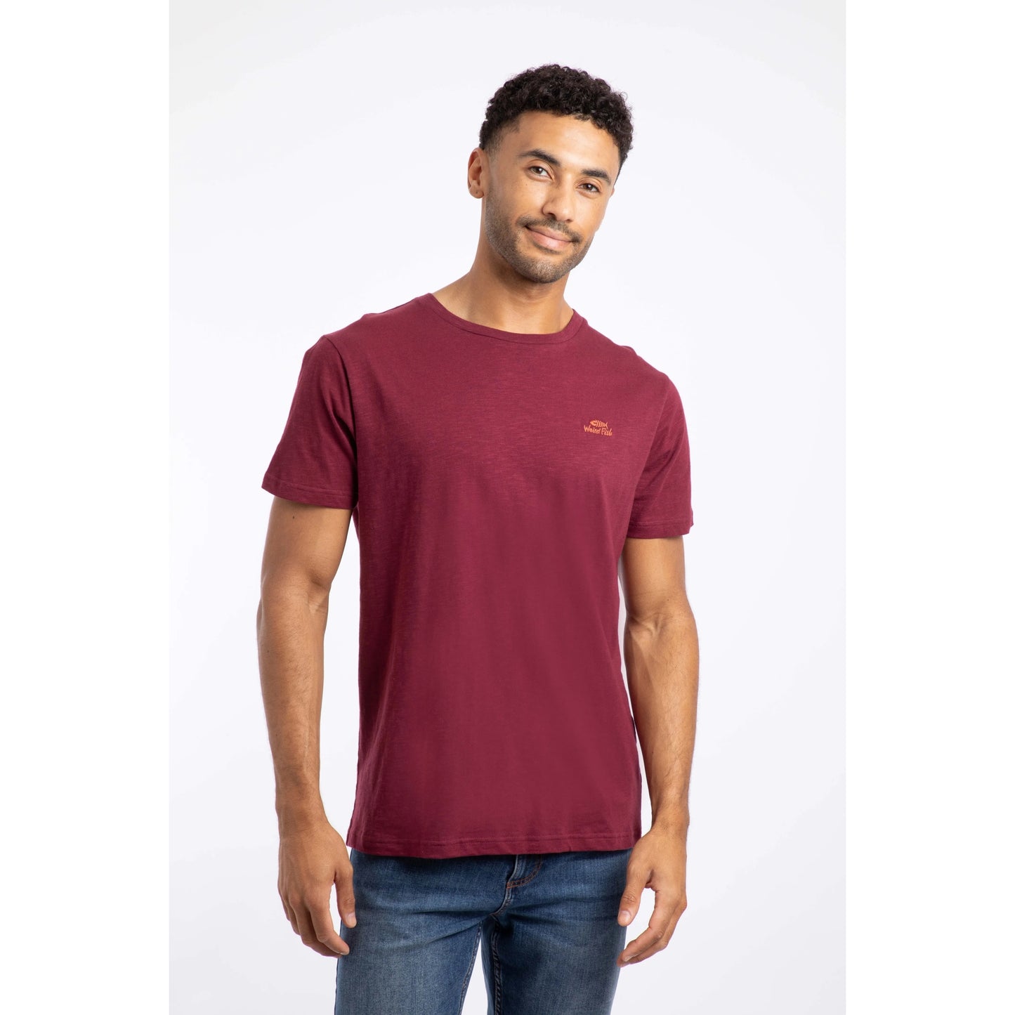 Weird Fish mens Fished t-shirt red worn by man with short sleeves and round neck