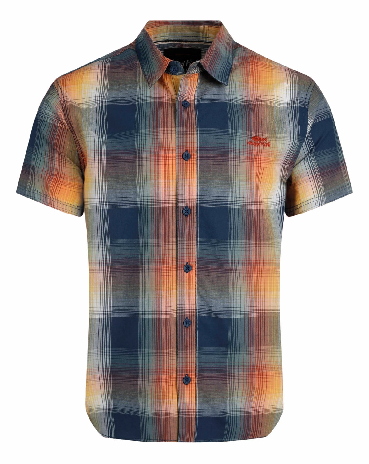 Weird Fish mens Judd check shirt Ensign Blue short sleeve button-up shirt with multicolour plaid