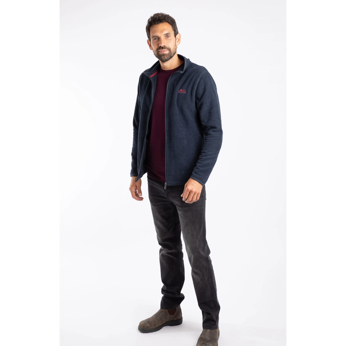 Weird Fish Mens Merrill Full Zip Textured Fleece Midnight Navy