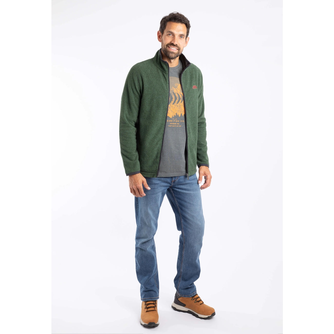 Weird Fish Mens Merrill Full Zip Textured Fleece Shaded Spruce Green
