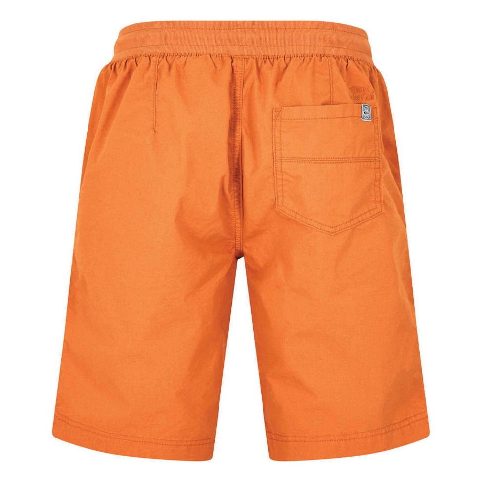 Back view of Weird Fish mens Murrisk Orange shorts with elastic waistband and back pocket