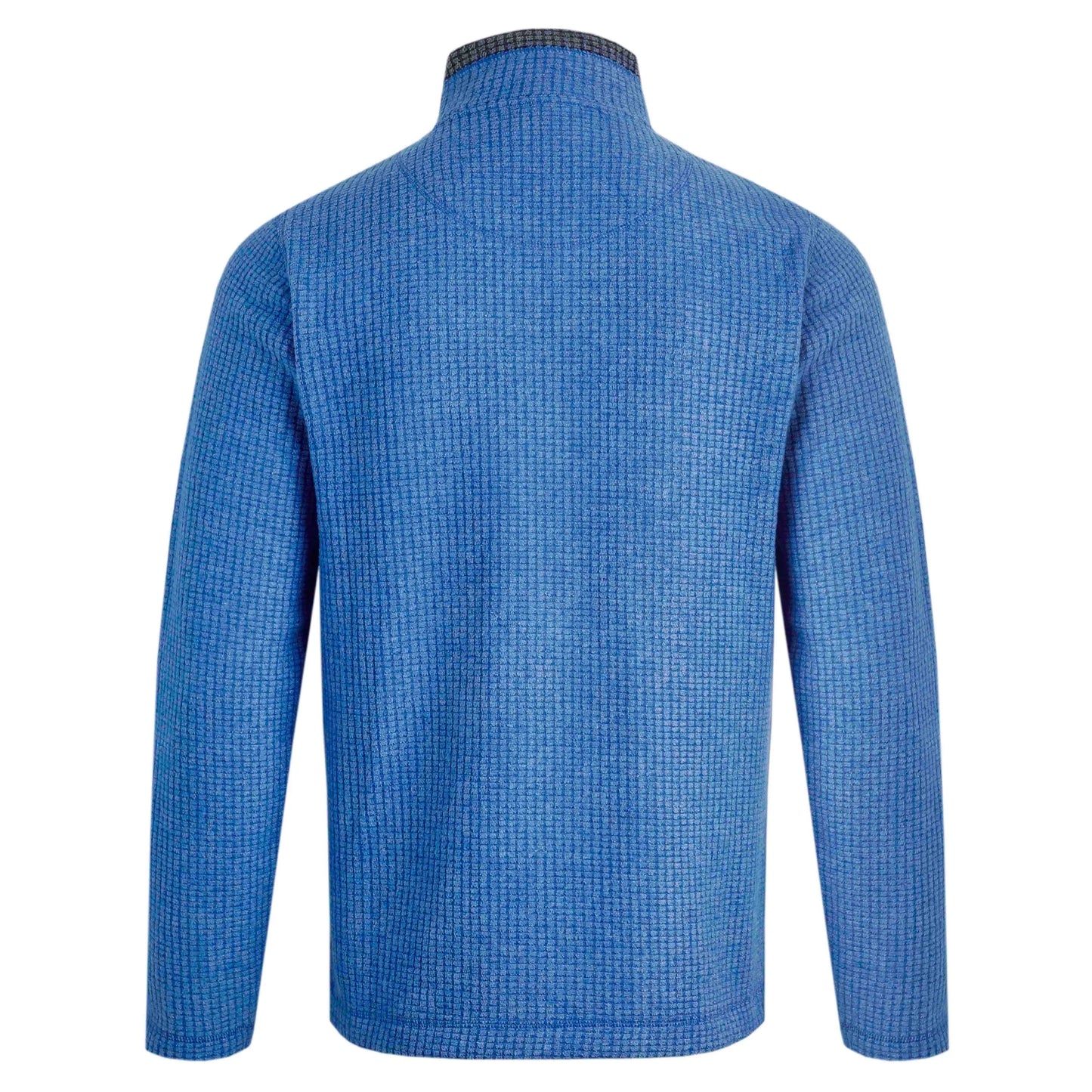 Back view of Weird Fish mens Newark grid fleece in Blue in a textured blue fabric with long sleeves