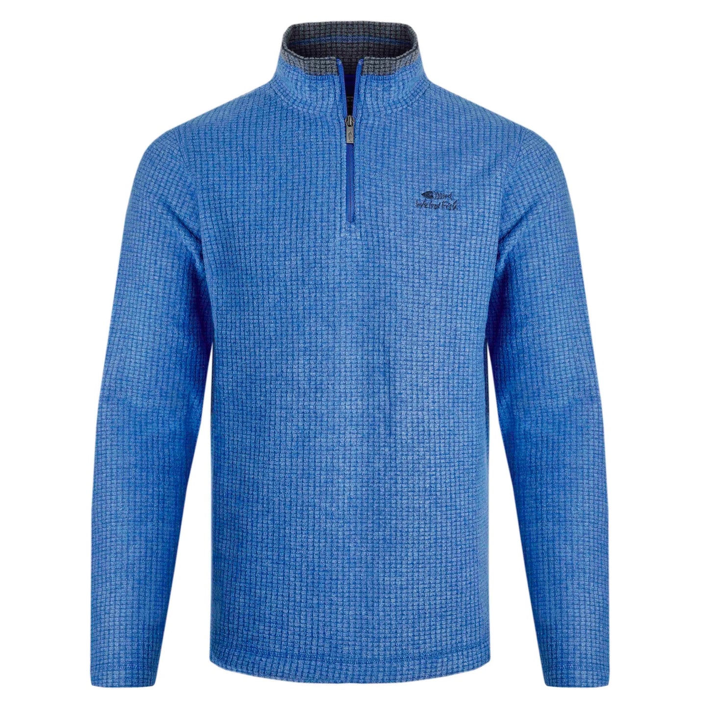 Weird Fish mens Newark grid fleece in Blue with quarter zip and textured pattern