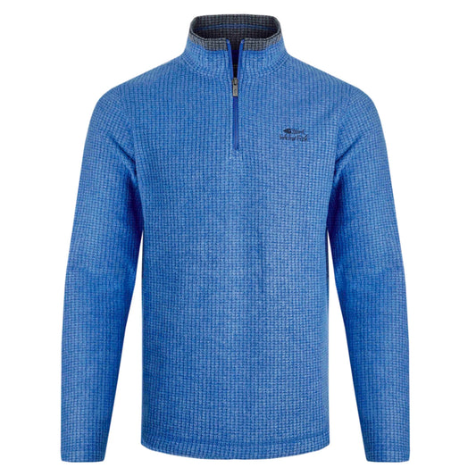 Weird Fish mens Newark grid fleece in Blue with quarter zip and textured pattern
