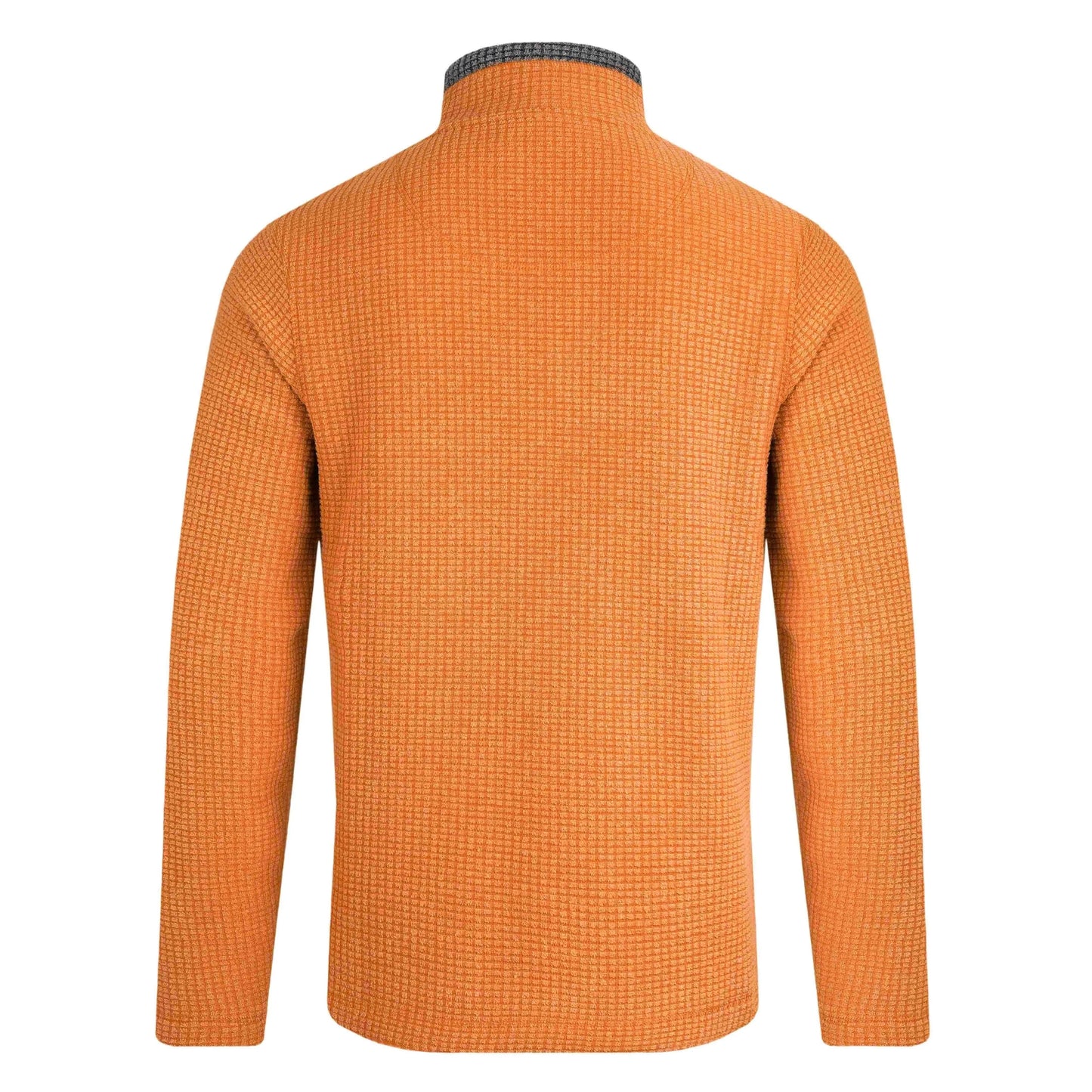 Weird Fish mens Newark grid fleece in Brick Orange long sleeve warm textured back view