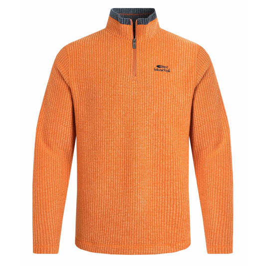 Weird Fish mens Newark grid fleece in Brick Orange with half-zip and textured pattern for men