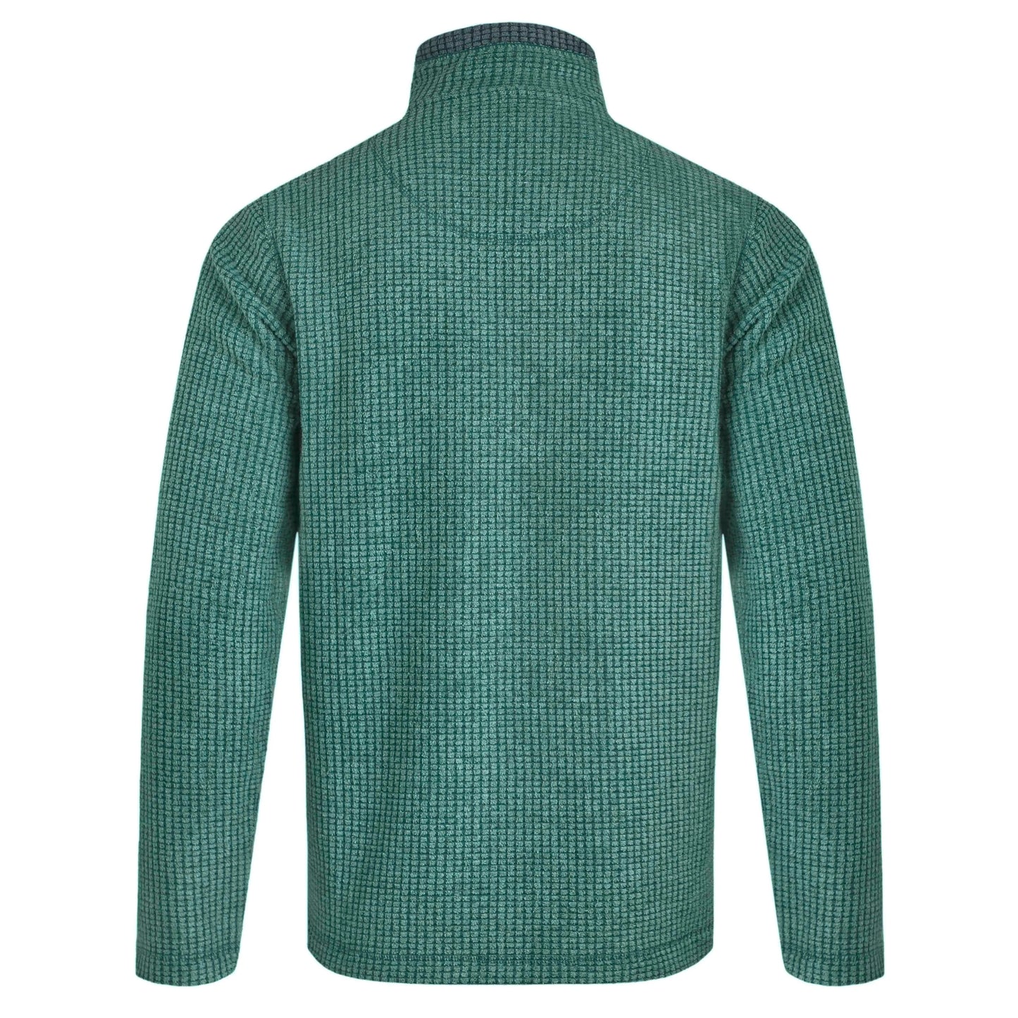 Weird Fish mens Newark grid fleece in Leaf Green shown from the back with long sleeves and textured fabric