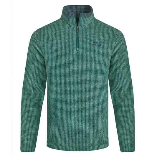 Weird Fish mens Newark grid fleece in Leaf Green long sleeve pullover with quarter zip collar
