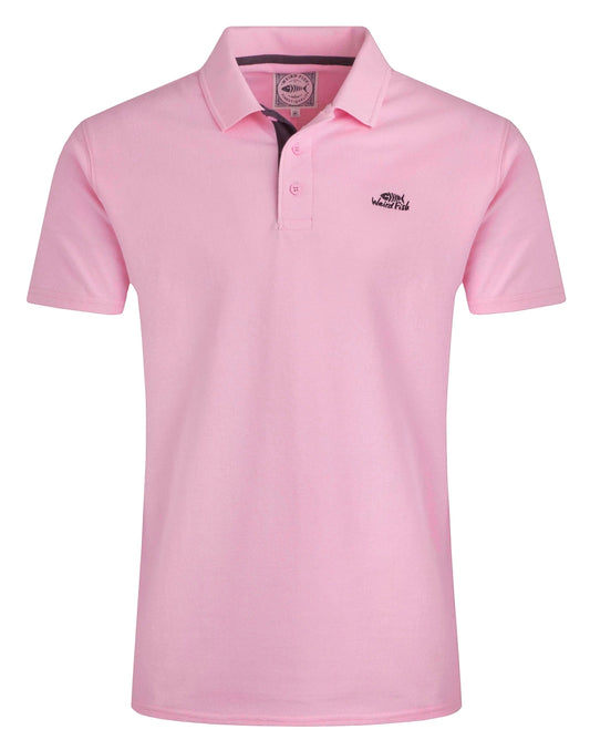 Weird Fish mens pink polo shirt with short sleeves and logo embroidery on chest