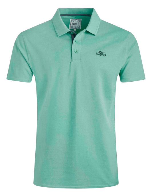 Weird Fish mens polo shirt Aqua in light green with collar and button placket