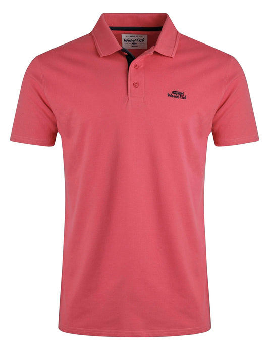 Weird Fish mens polo shirt dark pink short sleeve with collar and button placket